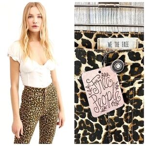 NEW! FREE PEOPLE HIGH WAIST Leopard Print Skinny Pants Size 25 NWT Womens Denim